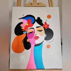 Original Abstract Minimal Portrait Painting, Acrylic on Canvas 16x20